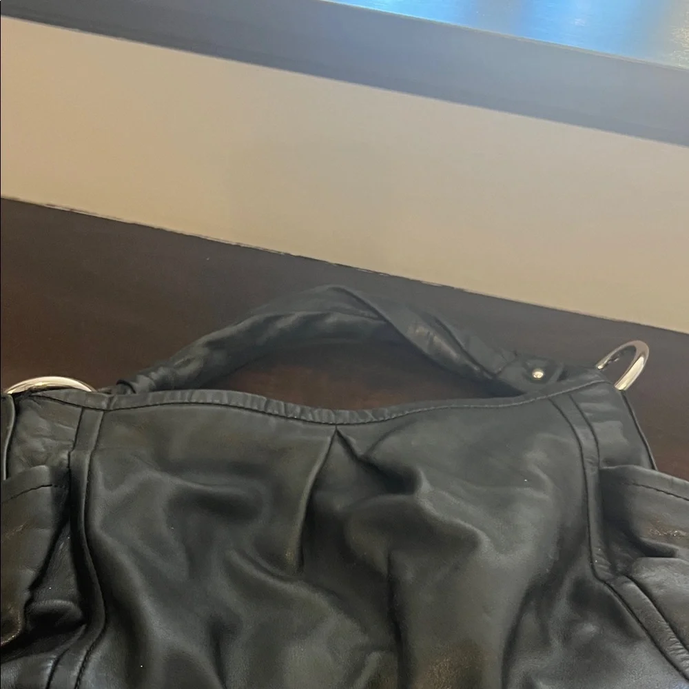 Coach Black Leather Shoulder Bag with Silver Hardware